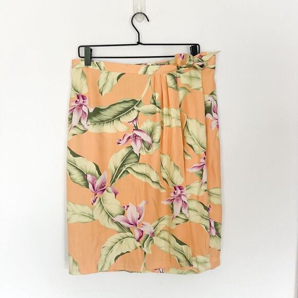 Tommy Bahama Women’s Vintage Fuzzy Peach Silk Tropical Floral Print Wrap Skirt B - Picture 6 of 14